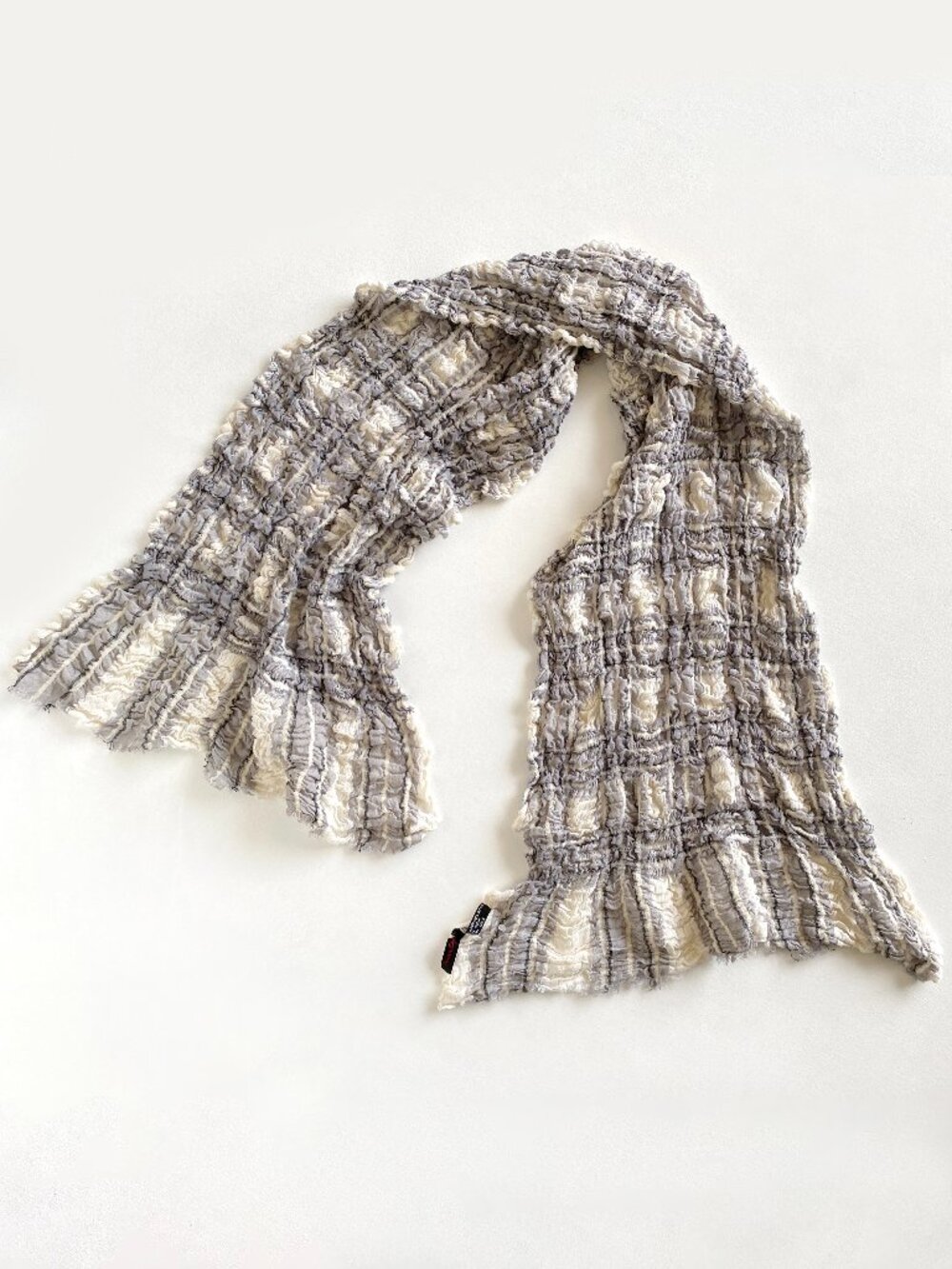 Asian Eye Crinkle Scarf Plaid Cotton Linen Lightweight Fringe Wrap 54" Long